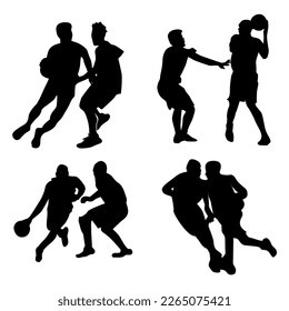 Basketball player vector collection. 4 silhouettes of basketball players scrambling