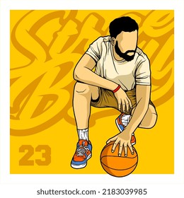 Basketball player vector illustration colored in line art isolated