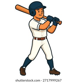 Ilustração vetorial do jogador de basquete, Jogador de beisebol focado pronto para o taco de swing
