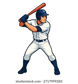 Ilustração vetorial do jogador de basquete, Jogador de beisebol focado pronto para o taco de swing
