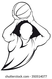 Basketball player. Vector linear silhouette, isolated on white