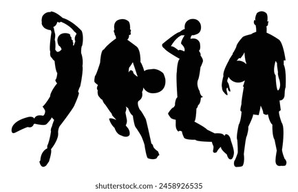Basketball Player Vector And Silhouette Design Collection. 