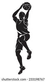 Basketball player. Vector silhouette, isolated on white