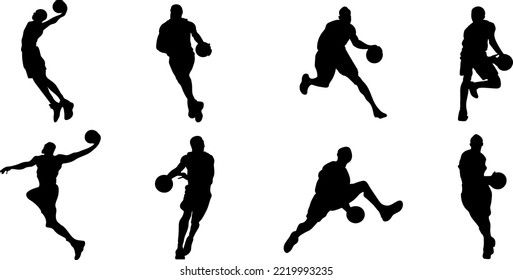 Basketball Player Vector Silhouette Set