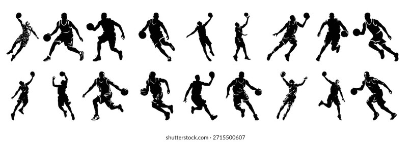Juego de siluetas de Vector de jugador de baloncesto Siluetas negras