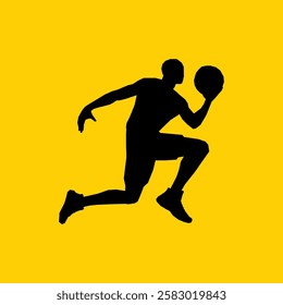 basketball player vector silhouette, side view. illustration sport logo design with yellow background