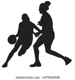 Basketball Player Vector Silhouette, Woman, Girl, Running With Ball