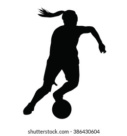 Basketball player vector silhouette, woman, girl, running with ball