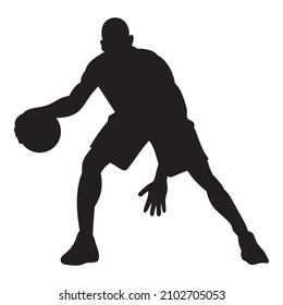 Basketball player white background, vector silhouette. Illustration