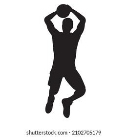 Basketball player white background, vector silhouette. Illustration