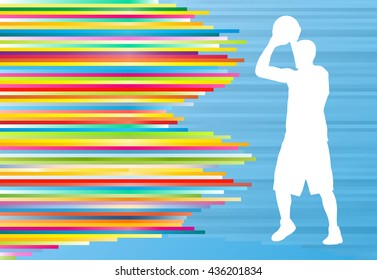 Basketball player white silhouette vector illustration on colorful background