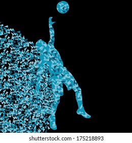Basketball player winner vector background concept isolated on black made of triangular fragments explosion