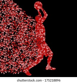 Basketball player winner vector background concept isolated on black made of triangular fragments explosion