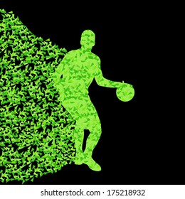Basketball player winner vector background concept isolated on black made of triangular fragments explosion