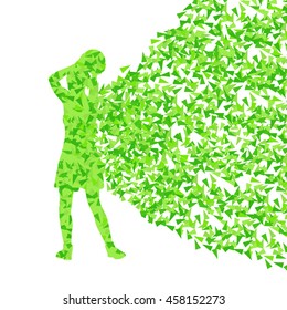 Basketball player woman silhouette vector abstract background illustration made of fragments