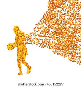 Basketball player woman silhouette vector abstract background illustration made of fragments