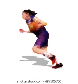 Basketball Player, Young Active Girl In Dark Jersey. Abstract Polygonal Vector Silhouette