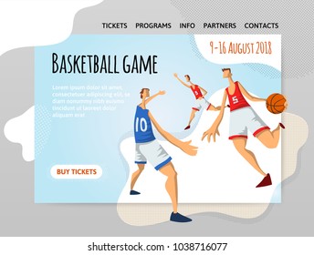 Basketball players in abstract flat style. Men playing with a basketball ball. Vector illutration, design template of sport site header, banner or poster.