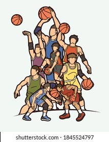 Basketball players action cartoon graphic vector