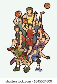 Basketball players action cartoon graphic vector