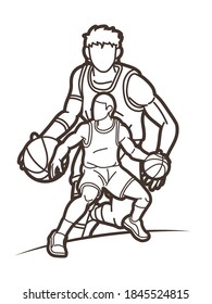 Basketball players action cartoon graphic vector
