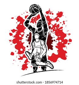 Basketball players action cartoon graphic vector