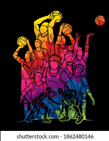 Basketball players action cartoon graphic vector