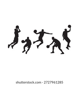 basketball players in action sequence demonstrating movement and athleticism silhouette