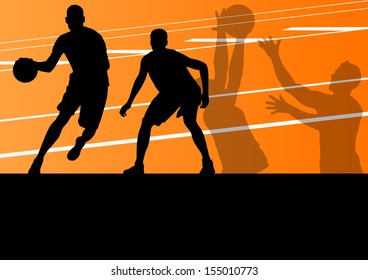 Basketball players active sport silhouettes vector background illustration