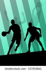 Basketball players active sport silhouettes vector background illustration