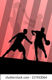 Basketball players active sport silhouettes vector background illustration