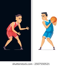 basketball players. active sportsmen in t-shirt uniform playing with basketball. vector team competition