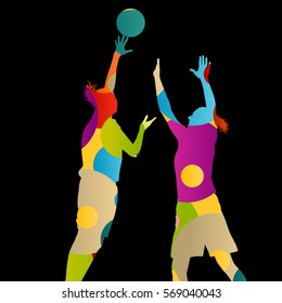 Basketball players active women sport silhouettes abstract background illustration vector