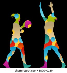 Basketball players active women sport silhouettes abstract background illustration vector