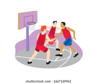 Vector Cartoon Illustration Kids Playing Basketball Stock Vector ...