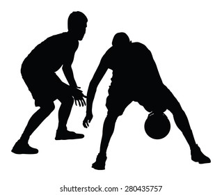 Basketball players black silhouette vector illustration isolated on white background.