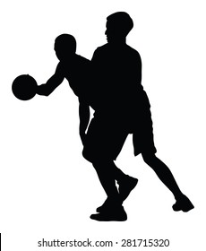 Basketball players black silhouette vector illustration isolated on white background.