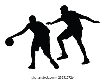 Basketball players black silhouette vector illustration isolated on white background.