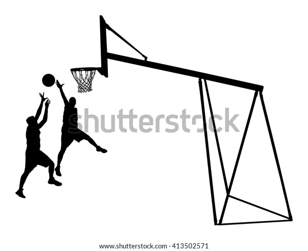 白い背景にバスケットボールの選手の黒いシルエットベクターイラスト バスケットボールのフープのベクターシルエットイラスト のベクター画像素材 ロイヤリティフリー