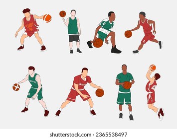Basketball players collection for sticker, decoration, or background. A simple vector design.