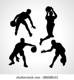 Basketball players collection vector. 4 silhouettes of basketball players set