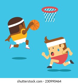 Basketball players. Creative funny vector flat illustration. Cute mascot concept. Trendy style graphic design elements.