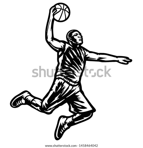 Basketball Players Dribble Dunk Logo Vector Stock Vector Royalty Free 1458464042