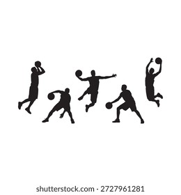 Jugadores de baloncesto en movimiento dinámico capturados en una silueta llamativa