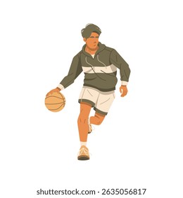 Basketball players learn to dribble a basketball illustration