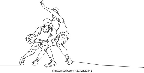 Basketball Players Line Drawing Vector Illustration.