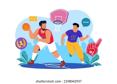 Basketball players on the court Illustration concept on white background