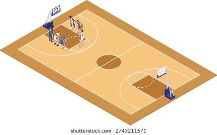 Basketball players on free throw line