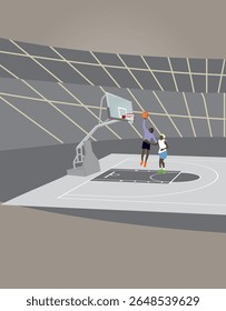 Basketball players play game. vector