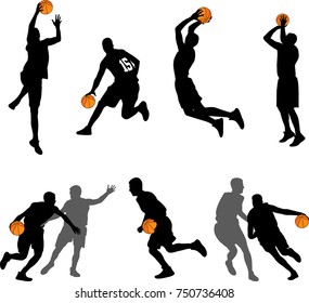 basketball players silhouettes collection - vector